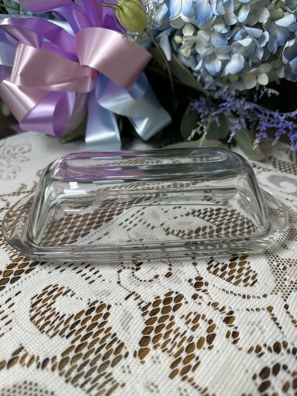 Vintage Clear Glass Covered Butter Dish Simple Classic Rounded Edges Domed 2pc